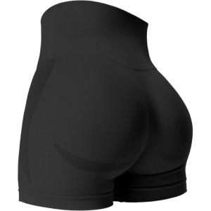 imageYEOREO Seamless High Waisted Shorts for Women Smile Contour Biker Shorts Gym Yoga WorkoutBlack