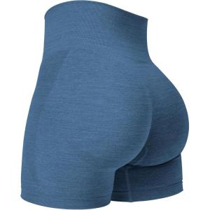 imageYEOREO Seamless High Waisted Shorts for Women Smile Contour Biker Shorts Gym Yoga WorkoutBlue