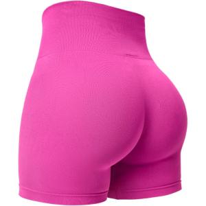 imageYEOREO Seamless High Waisted Shorts for Women Smile Contour Biker Shorts Gym Yoga WorkoutSolid Magenta