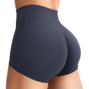 imageYEOREO Womens Biker Shorts 25quot No Front Seam Elysina High Waist Hidden Scrunch Workout Gym Yoga Running ShortsBlue Gray
