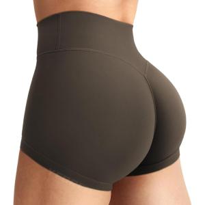 imageYEOREO Womens Biker Shorts 25quot No Front Seam Elysina High Waist Hidden Scrunch Workout Gym Yoga Running ShortsDeep Brown