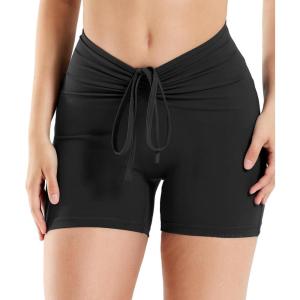 imageYEOREO Workout Biker Shorts for Women 42quot No Front Seam Ericane Scrunch Butt Lifting V High Waist Drawstring Gym Yoga ShortsBlack