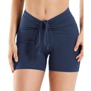 imageYEOREO Workout Biker Shorts for Women 42quot No Front Seam Ericane Scrunch Butt Lifting V High Waist Drawstring Gym Yoga ShortsNavy