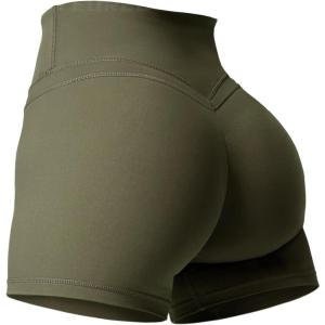 imageYEOREO Workout Biker Shorts for Women Athletic Scrunch Butt High Waisted Running Gym Shorts Yoga Tummy Control SpandexMilitary Olive