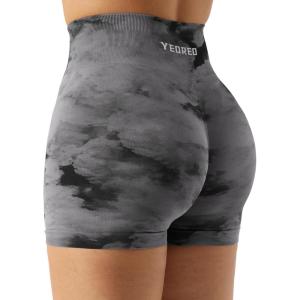 imageYEOREO Scrunch Workout Shorts Butt Lifting Jada Shorts Tie Dye Seamless Gym Biker Screen Print 36quot Training ShortsBlack Grey