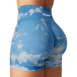 imageYEOREO Scrunch Workout Shorts Butt Lifting Jada Shorts Tie Dye Seamless Gym Biker Screen Print 36quot Training ShortsBlue