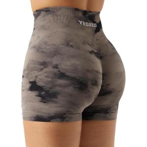 imageYEOREO Scrunch Workout Shorts Butt Lifting Jada Shorts Tie Dye Seamless Gym Biker Screen Print 36quot Training ShortsBrown Marble