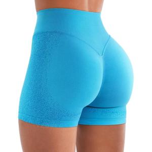 imageYEOREO Workout Shorts Women 45quot Biker Gym Shorts Suthleah Tummy Control Seamless Scrunch Butt Lifting Running Yoga ShortsBright Blue