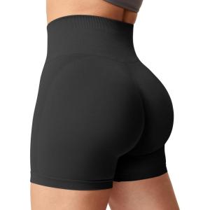 imageYEOREO Women Seamless Scrunch Workout Shorts High Waisted Intensify Running Gym Yoga WorkoutBlack