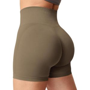 imageYEOREO Women Seamless Scrunch Workout Shorts High Waisted Intensify Running Gym Yoga WorkoutSolid Brown