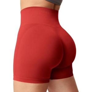 imageYEOREO Women Seamless Scrunch Workout Shorts High Waisted Intensify Running Gym Yoga WorkoutSolid Formula Red