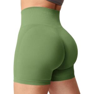 imageYEOREO Women Seamless Scrunch Workout Shorts High Waisted Intensify Running Gym Yoga WorkoutSolid Green