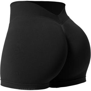 imageYEOREO Workout Scrunch Shorts Women V Back Gym Butt Lifting Liz High Waisted Seamless ShortsBlack