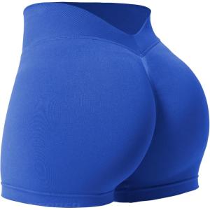 imageYEOREO Workout Scrunch Shorts Women V Back Gym Butt Lifting Liz High Waisted Seamless ShortsBlue