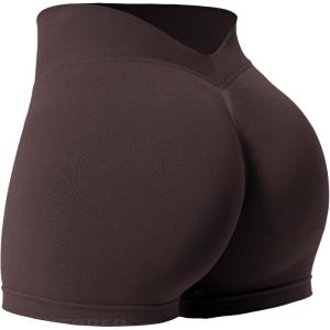 imageYEOREO Workout Scrunch Shorts Women V Back Gym Butt Lifting Liz High Waisted Seamless ShortsChocolate