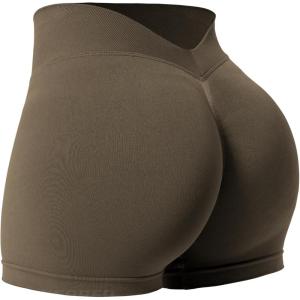 imageYEOREO Workout Scrunch Shorts Women V Back Gym Butt Lifting Liz High Waisted Seamless ShortsCoffee