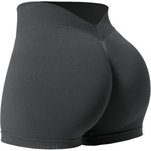 imageYEOREO Workout Scrunch Shorts Women V Back Gym Butt Lifting Liz High Waisted Seamless ShortsDark Grey