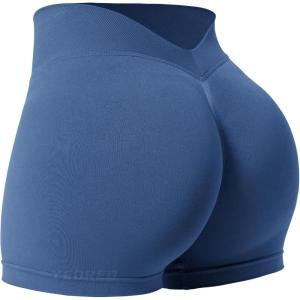 imageYEOREO Workout Scrunch Shorts Women V Back Gym Butt Lifting Liz High Waisted Seamless ShortsDenimblue