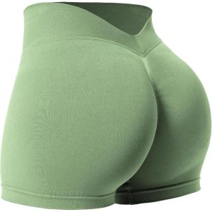 imageYEOREO Workout Scrunch Shorts Women V Back Gym Butt Lifting Liz High Waisted Seamless ShortsGreen