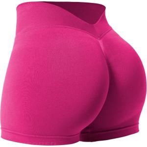 imageYEOREO Workout Scrunch Shorts Women V Back Gym Butt Lifting Liz High Waisted Seamless ShortsRose Red