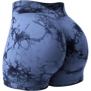 imageYEOREO Workout Scrunch Shorts Women V Back Gym Butt Lifting Liz High Waisted Seamless ShortsTie Dye Deep Blue