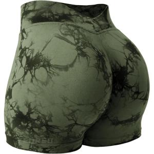 imageYEOREO Workout Scrunch Shorts Women V Back Gym Butt Lifting Liz High Waisted Seamless ShortsTie Dye Green