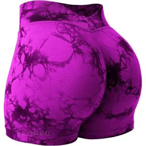 imageYEOREO Workout Scrunch Shorts Women V Back Gym Butt Lifting Liz High Waisted Seamless ShortsTie Dye Purple Pink