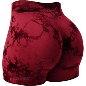 imageYEOREO Workout Scrunch Shorts Women V Back Gym Butt Lifting Liz High Waisted Seamless ShortsTie Dye Red