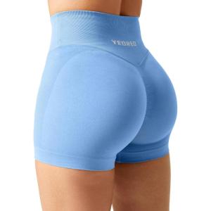 imageYEOREO Scrunch Butt Workout Shorts Women 35quot Seamless V Cross Waist Sport Gym Amplify ShortsAzure