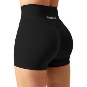imageYEOREO Scrunch Butt Workout Shorts Women 35quot Seamless V Cross Waist Sport Gym Amplify ShortsBlack