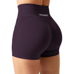 imageYEOREO Scrunch Butt Workout Shorts Women 35quot Seamless V Cross Waist Sport Gym Amplify ShortsBlack Purple