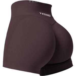 imageYEOREO Scrunch Butt Workout Shorts Women 35quot Seamless V Cross Waist Sport Gym Amplify ShortsChocolate