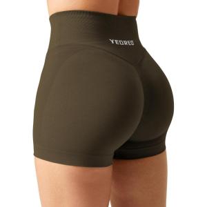 imageYEOREO Scrunch Butt Workout Shorts Women 35quot Seamless V Cross Waist Sport Gym Amplify ShortsCoffee