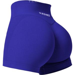 imageYEOREO Scrunch Butt Workout Shorts Women 35quot Seamless V Cross Waist Sport Gym Amplify ShortsDark Blue