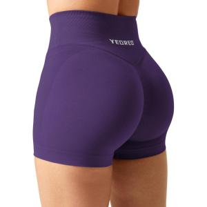 imageYEOREO Scrunch Butt Workout Shorts Women 35quot Seamless V Cross Waist Sport Gym Amplify ShortsDark Purple