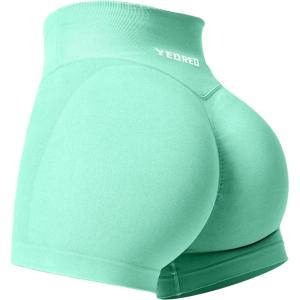 imageYEOREO Scrunch Butt Workout Shorts Women 35quot Seamless V Cross Waist Sport Gym Amplify ShortsLight Green