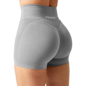 imageYEOREO Scrunch Butt Workout Shorts Women 35quot Seamless V Cross Waist Sport Gym Amplify ShortsLight Grey
