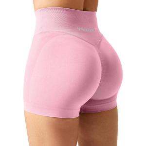 imageYEOREO Scrunch Butt Workout Shorts Women 35quot Seamless V Cross Waist Sport Gym Amplify ShortsLight Pink