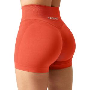 imageYEOREO Scrunch Butt Workout Shorts Women 35quot Seamless V Cross Waist Sport Gym Amplify ShortsOrange