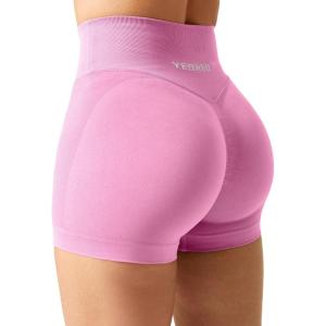 imageYEOREO Scrunch Butt Workout Shorts Women 35quot Seamless V Cross Waist Sport Gym Amplify ShortsPink