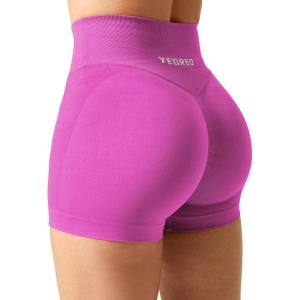 imageYEOREO Scrunch Butt Workout Shorts Women 35quot Seamless V Cross Waist Sport Gym Amplify ShortsPurple Pink