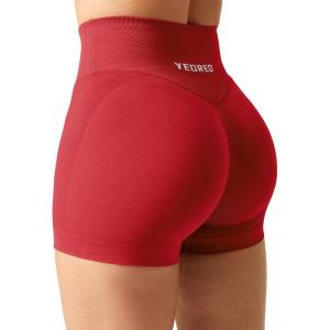 imageYEOREO Scrunch Butt Workout Shorts Women 35quot Seamless V Cross Waist Sport Gym Amplify ShortsRed