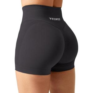 imageYEOREO Scrunch Butt Workout Shorts Women 35quot Seamless V Cross Waist Sport Gym Amplify ShortsShale Brown
