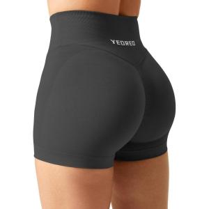 imageYEOREO Scrunch Butt Workout Shorts Women 35quot Seamless V Cross Waist Sport Gym Amplify ShortsSmoke Grey