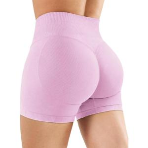 imageYEOREO Womens Workout Gym Shorts 45quot Colinne Butt Lifting Hidden Scrunch Seamless Impact Booty Biker ShortsCoral Pink