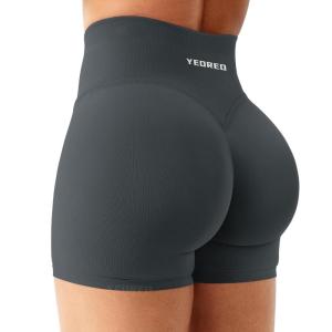 imageYEOREO Workout Shorts Womens Butt Lifting 45quot Seamless Hidden Scrunch High Waist Gym Tummy Control Christiy Biker ShortsAsphalt Ash