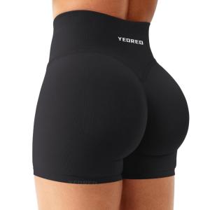 imageYEOREO Workout Shorts Womens Butt Lifting 45quot Seamless Hidden Scrunch High Waist Gym Tummy Control Christiy Biker ShortsBlack