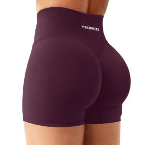 imageYEOREO Workout Shorts Womens Butt Lifting 45quot Seamless Hidden Scrunch High Waist Gym Tummy Control Christiy Biker ShortsBlack Cherry