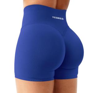 imageYEOREO Workout Shorts Womens Butt Lifting 45quot Seamless Hidden Scrunch High Waist Gym Tummy Control Christiy Biker ShortsDark Blue