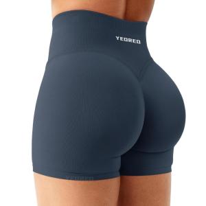 imageYEOREO Workout Shorts Womens Butt Lifting 45quot Seamless Hidden Scrunch High Waist Gym Tummy Control Christiy Biker ShortsDeep Navy